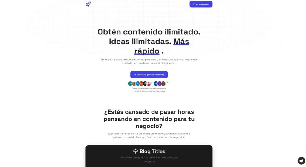 IA en el Marketing de Contenidos: Comparativa de 4 Herramientas para Potenciar tu Contenido 3 "Interfaz de usuario destacando las capacidades de la IA en el marketing de contenidos y la generación de ideas ilimitadas."
