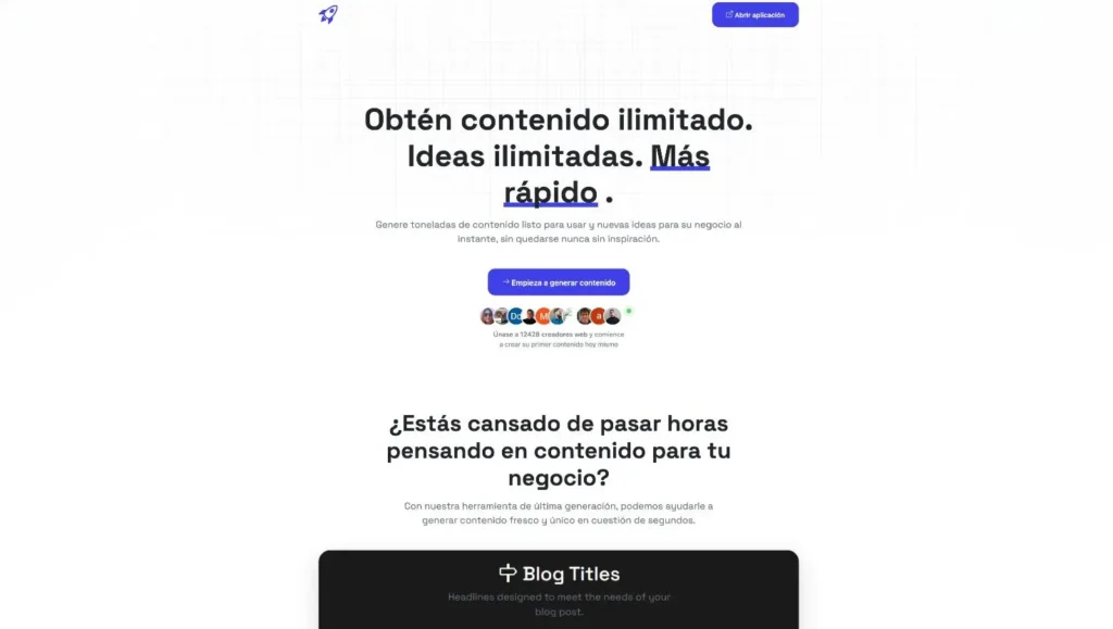 Plataforma de IA en Marketing de Contenidos, ofreciendo generación ilimitada de contenido automatizado y optimizado para estrategias digitales.
