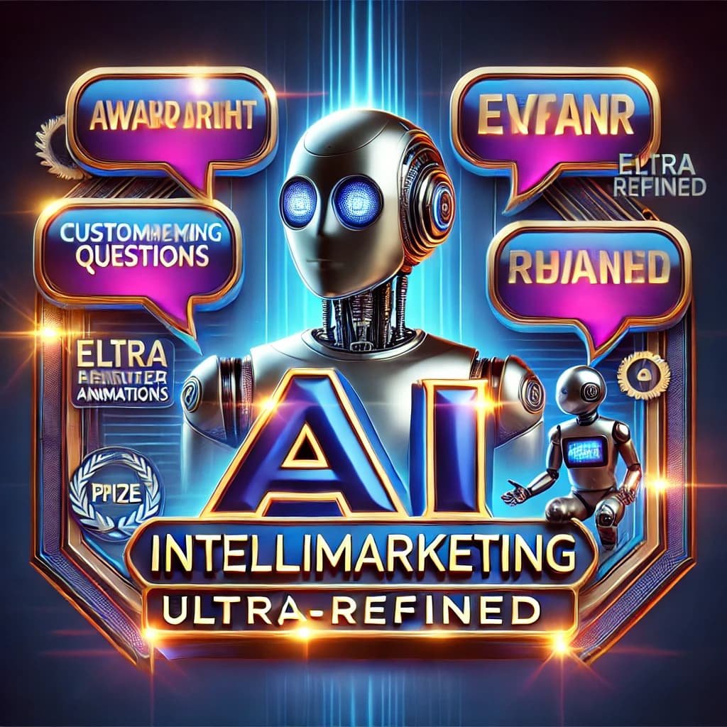 Automatización de Marketing con IA: El Futuro del Marketing Digital 8 "Ilustración refinada de un chatbot respondiendo a preguntas de clientes en tiempo real, con el texto 'INTELLIMARKETING AI' destacado en una interfaz moderna de burbujas de chat y un robot amigable con un diseño futurista."Automatización de Marketing con IA