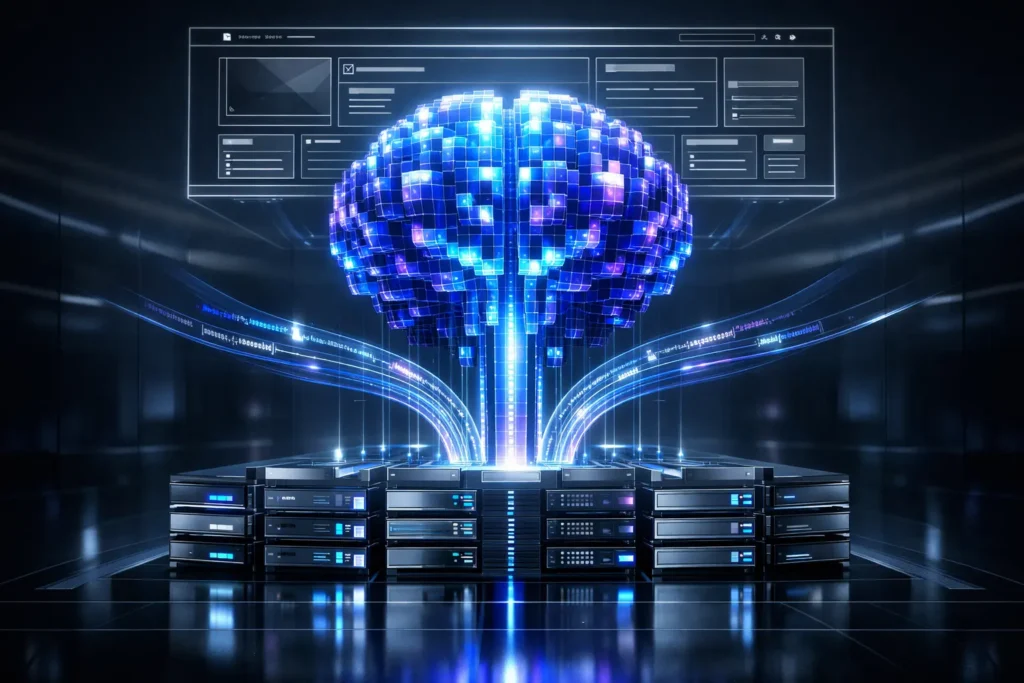 Guía técnica ilustrada de IntelliMarketing AI sobre la implementación exitosa de agentes de IA para sitios web con arquitectura RAG y estrategia SXO en 2026.